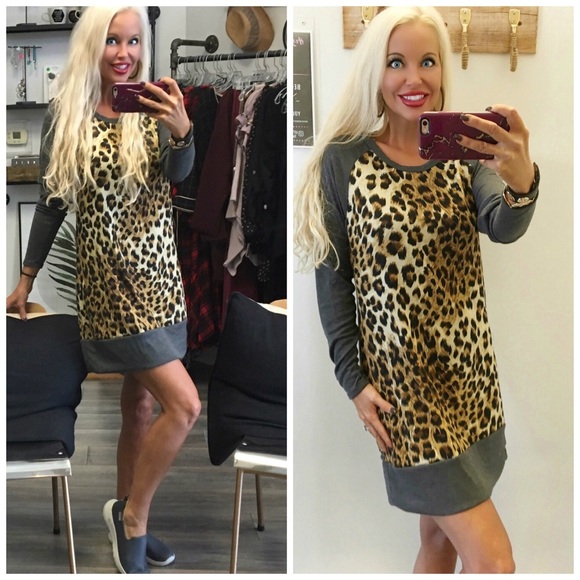 Dresses & Skirts - LAST 1! ❤️Gorgeous Knit Charcoal/Cheetah Dress!